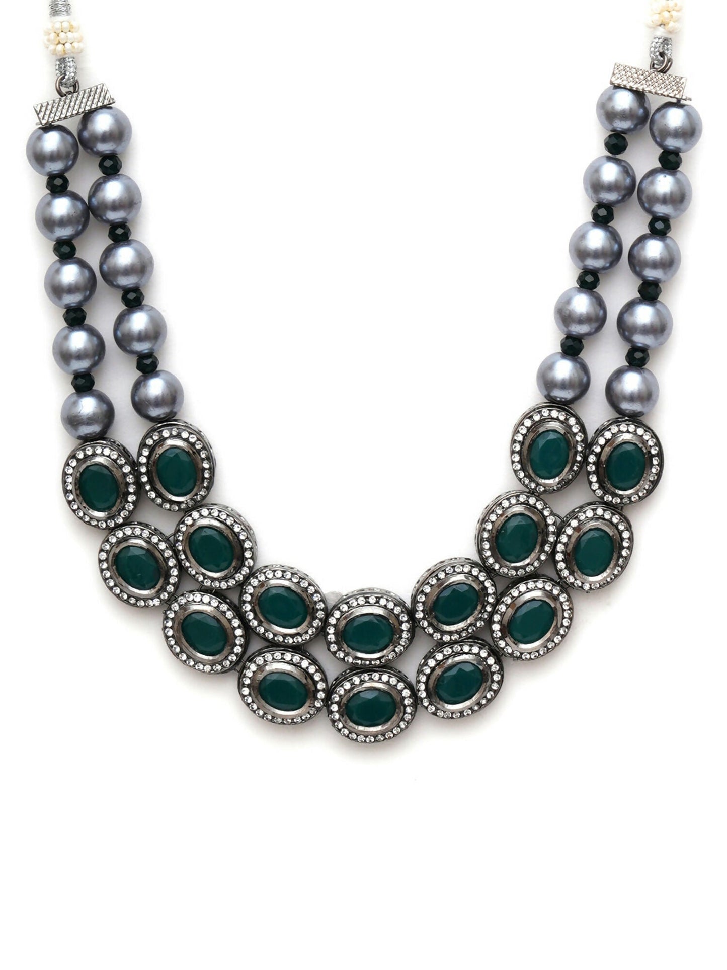 Green Stone Kundan Neckpiece with Grey Stones (Grey) - Ruby Raang | Swadesiicart