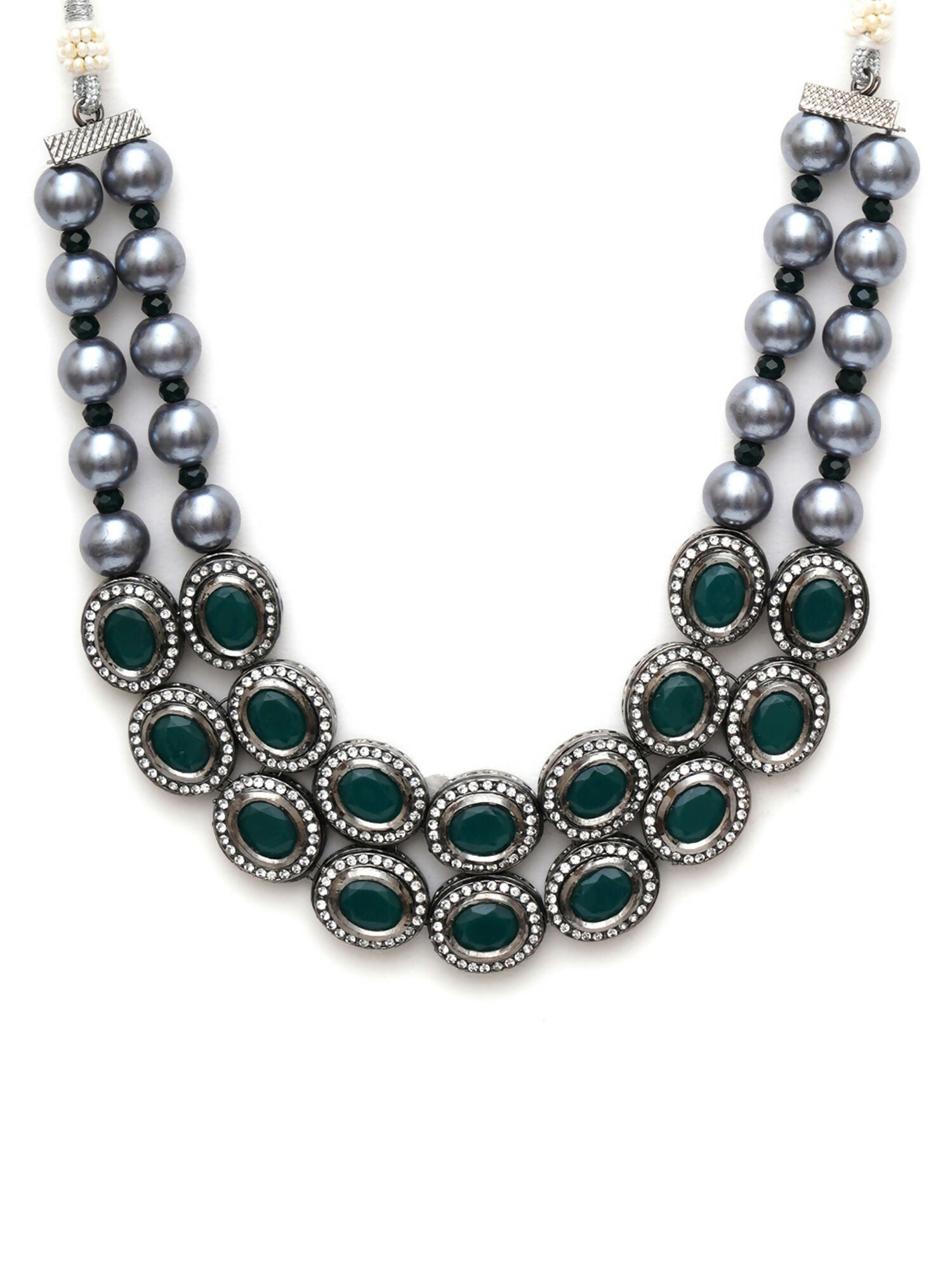 Green Stone Kundan Neckpiece with Grey Stones (Grey) - Ruby Raang | Swadesiicart
