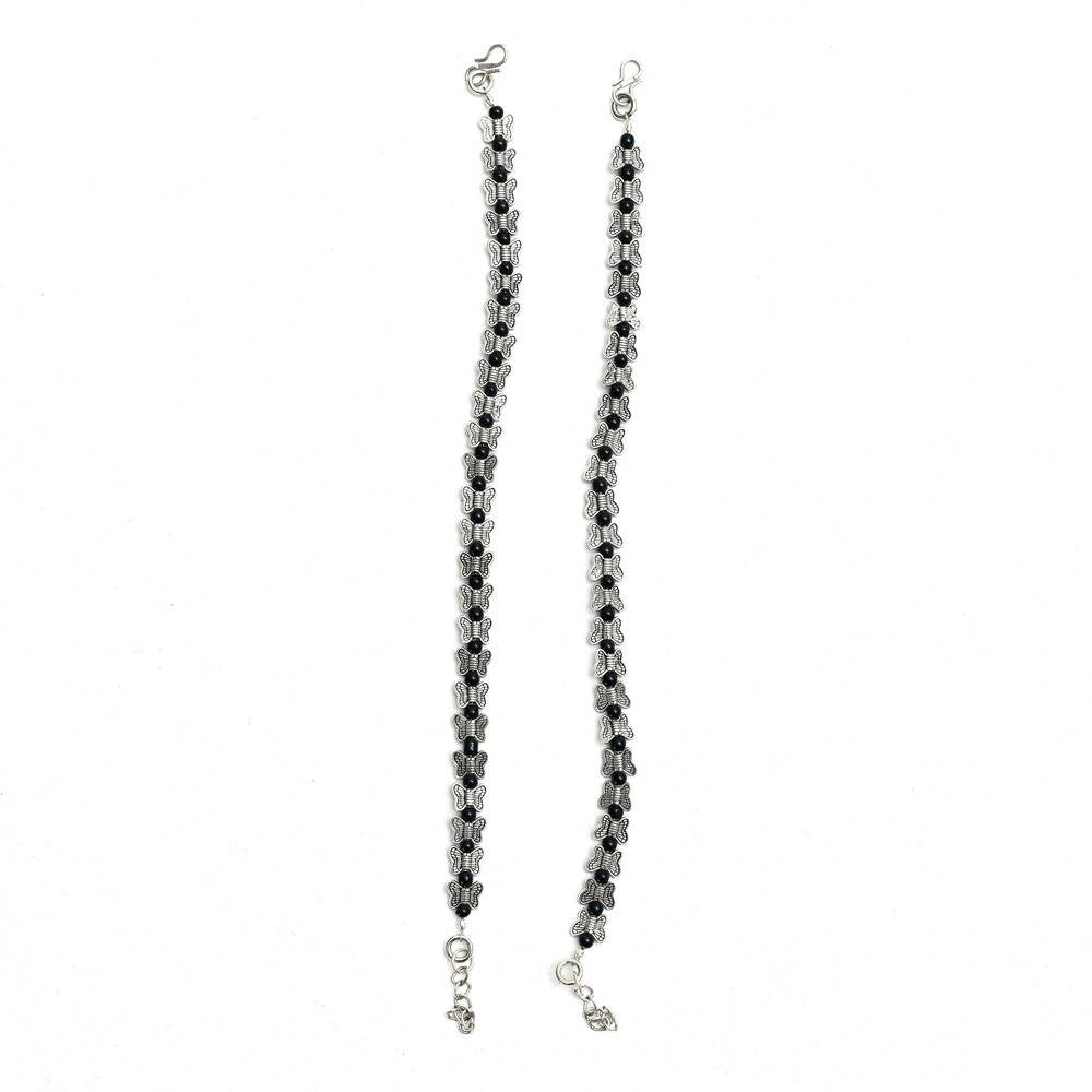 Mominos Fashion Kamal Johar Oxidised Silver Butterfly Anklets | Swadesiicart