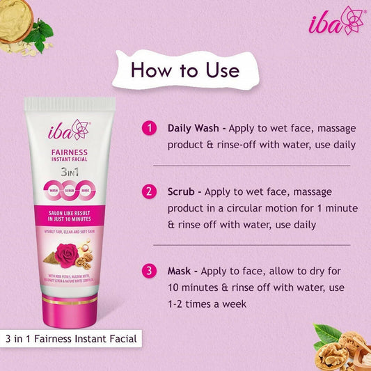 Iba Fairness Instant Facial (3 in1 Mask Scrub Wash) - Swadesiicart
