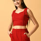 Myshka Women's Red Solid Top With Trousers - Swadesiicart
