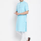 Even Apparels Blue Color Pure Cotton Men's H/S Kurta With Band Collar | Swadesiicart