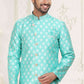 Raivat Ethnic Banarasi Jacquard Embroidery Semi Indo Western Sherwani In Green Colour | Swadesiicart
