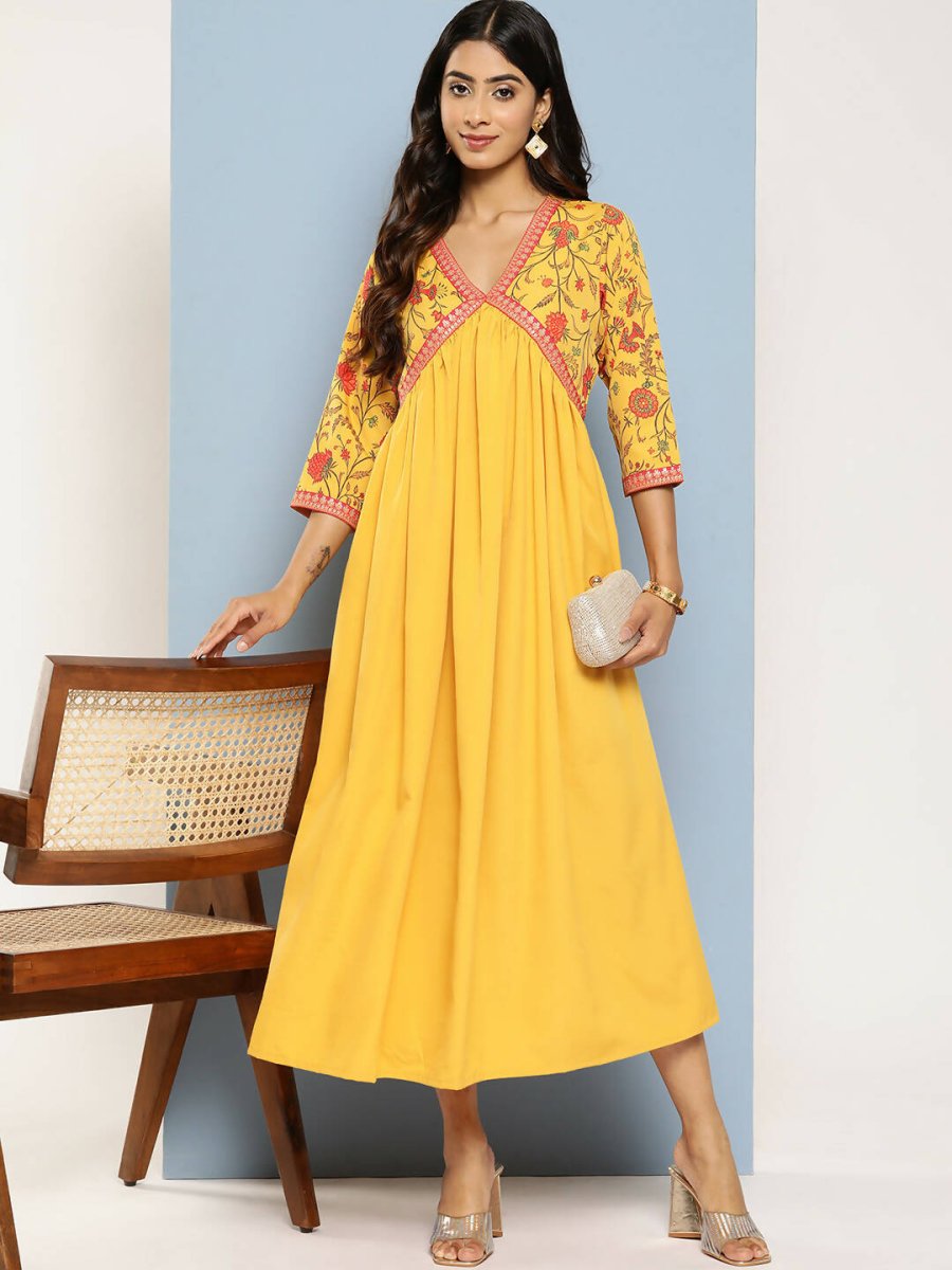 Ahalyaa Women's Traditional wear Ethnic Dress - Mustard | Swadesiicart