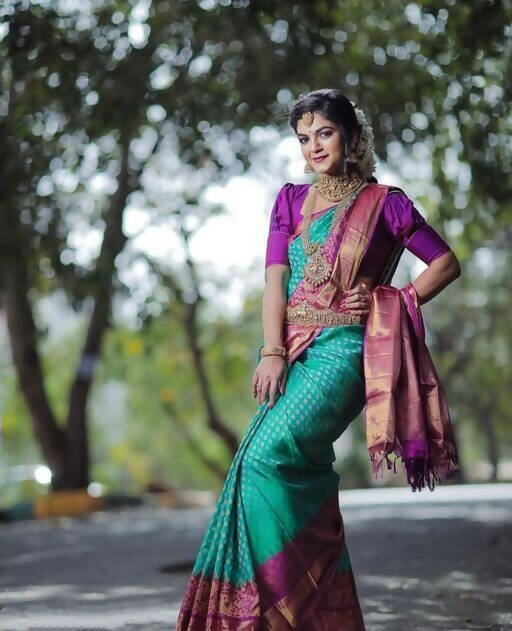 DEIANA'S Beautiful Designer Golden zari Soft Lichi Silk Saree - Sky - Swadesiicart