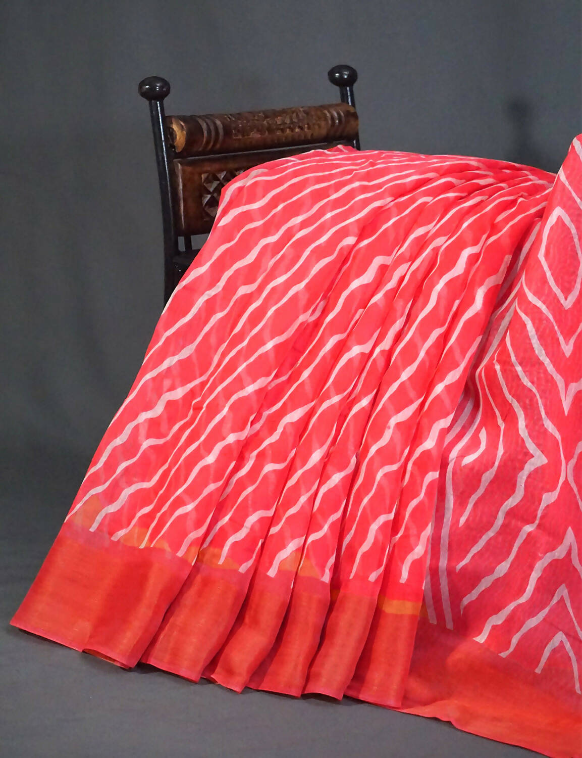 Shades Of Peach Mix Orange With Lehariya Design Semi Chanderi Saree By Gayathri Reddy Designer Studio | Swadesiicart