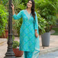 Applique Embroidered & Bandhani Printed Kurta With Pant & Printed Dupatta, Blue - Hiral Fashion