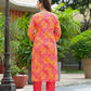 Applique Embroidered & Bandhani Printed Kurta With Pant & Printed Dupatta, Orange - Hiral Fashion