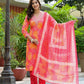 Applique Embroidered & Bandhani Printed Kurta With Pant & Printed Dupatta, Orange - Hiral Fashion
