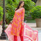 Applique Embroidered & Bandhani Printed Kurta With Pant & Printed Dupatta, Orange - Hiral Fashion