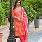 Applique Embroidered & Bandhani Printed Kurta With Pant & Printed Dupatta, Orange - Hiral Fashion