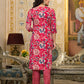 Applique Embroidered & Floral Printed Kurta With Pant & Printed Dupatta, Pink - Hiral Fashion