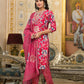 Applique Embroidered & Floral Printed Kurta With Pant & Printed Dupatta, Pink - Hiral Fashion