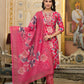 Applique Embroidered & Floral Printed Kurta With Pant & Printed Dupatta, Pink - Hiral Fashion