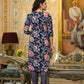 Applique Embroidered & Floral Printed Kurta With Pant & Printed Dupatta, Navy Blue - Hiral Fashion