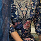 Applique Embroidered & Floral Printed Kurta With Pant & Printed Dupatta, Navy Blue - Hiral Fashion