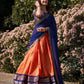 Lorenvalley Orange Kanchipuram Zari Weaving Work Lehenga Choli with Dupatta | Swadesiicart