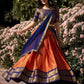 Lorenvalley Orange Kanchipuram Zari Weaving Work Lehenga Choli with Dupatta | Swadesiicart