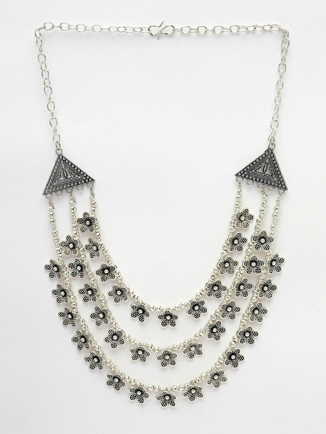 NVR Women's 3 Layered Floral Shape Artificial Beads German Silver Oxidised Necklace | Swadesiicart
