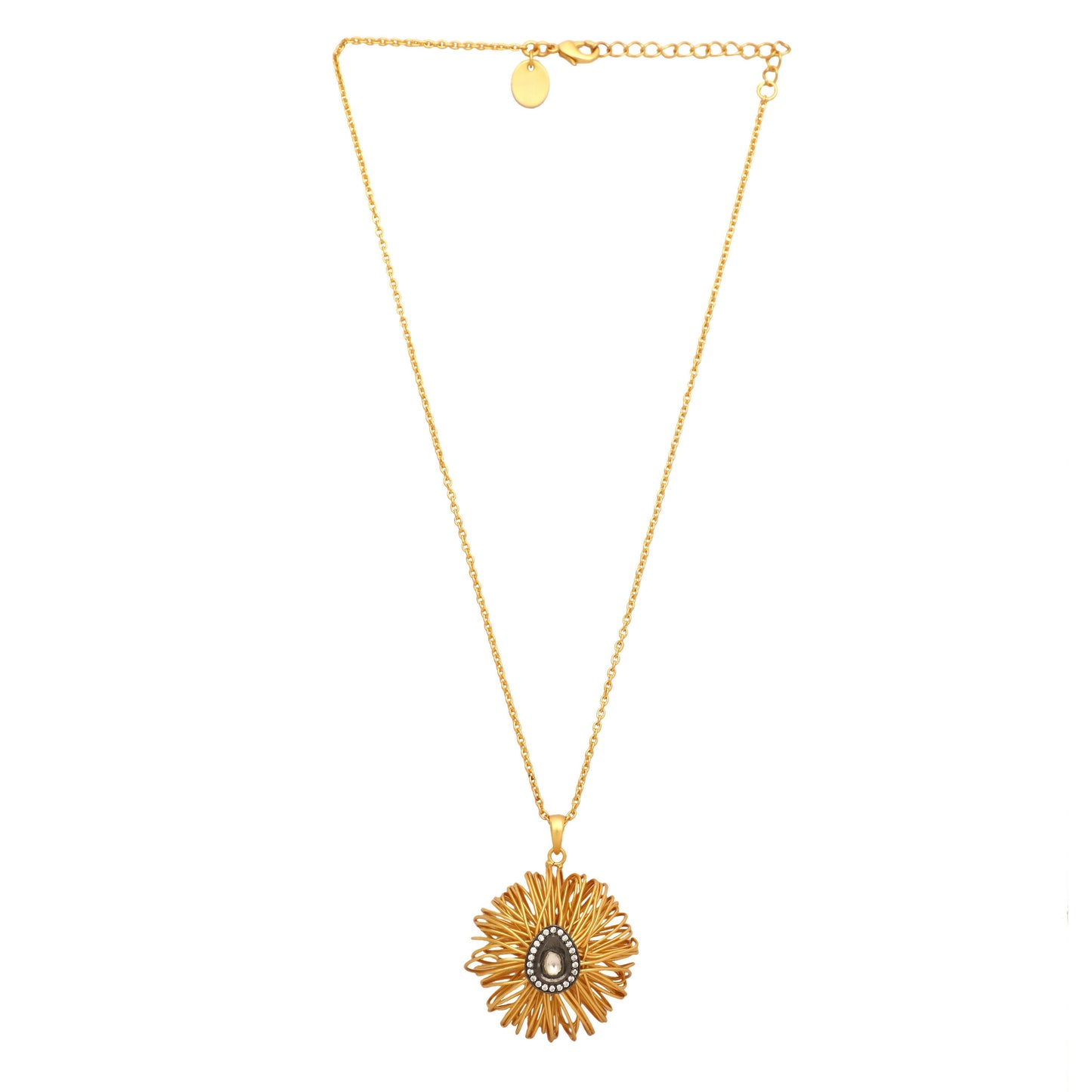 Nuyug 18k Gold-Plated Crystal Studded Minimal Chain Pendant Necklace | Swadesiicart