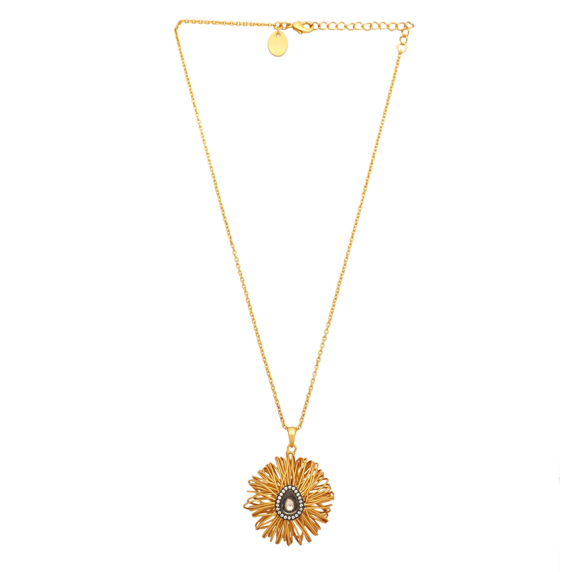 Nuyug 18k Gold-Plated Crystal Studded Minimal Chain Pendant Necklace | Swadesiicart