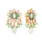 Nuyug 22K Gold Plated Semi Precious Green Stone Studded Pearl Drop Stud Earrings | Swadesiicart