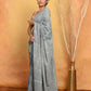 Very Much Indian Handblock Printed Cotton Saree With Natural Dyes - Grey | Swadesiicart
