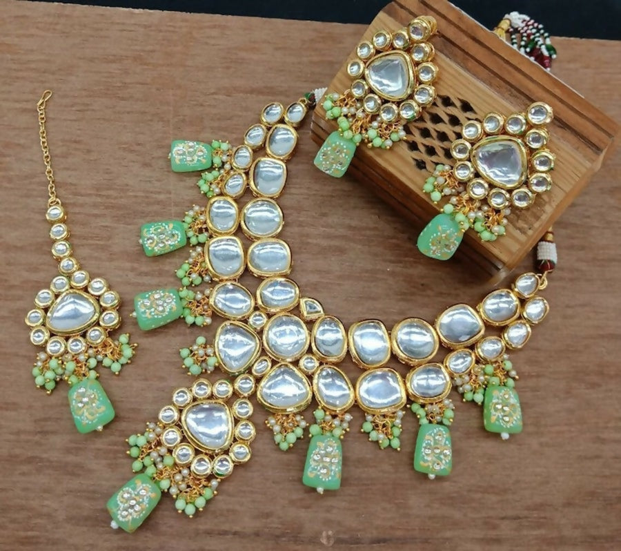 Joban Fashion C.Green kundan work Necklace Set | Swadesiicart
