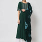 FIORRA Women's Bottle Green Poly Crepe Flared Kurta With Dupatta - Swadesiicart