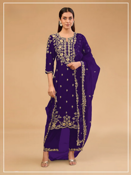 Anaita D Blue Vichitra Suit with Embroidered & Multi Thread Zari Work - Swadesiicart