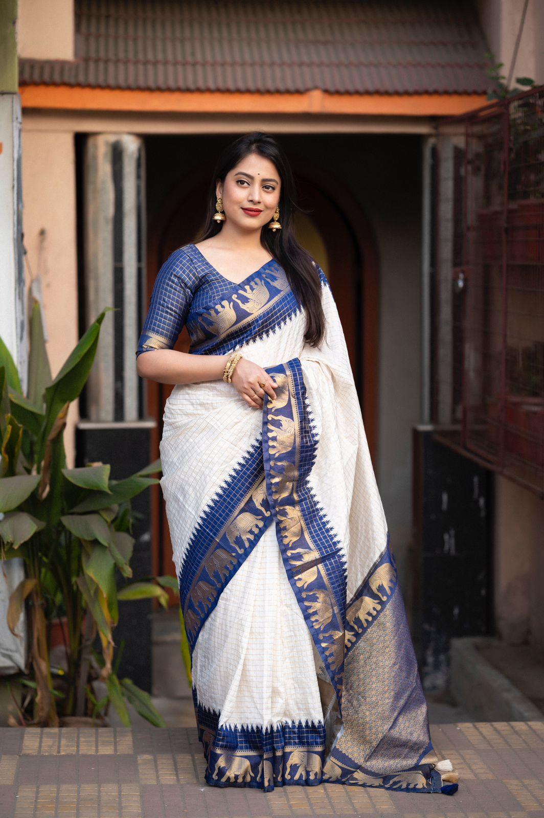 Nblue Silk Zari Woven Saree with Unstitched Blouse - Hiral Fashion | Swadesiicart