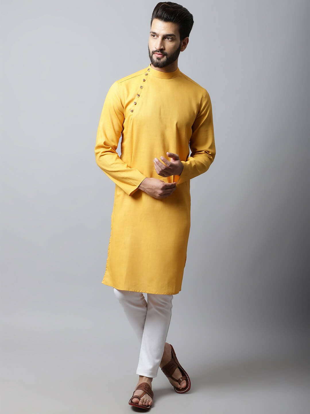 Even Apparels Yellow Color Pure Cotton Men's Kurta With Side Placket (SLD1130) | Swadesiicart