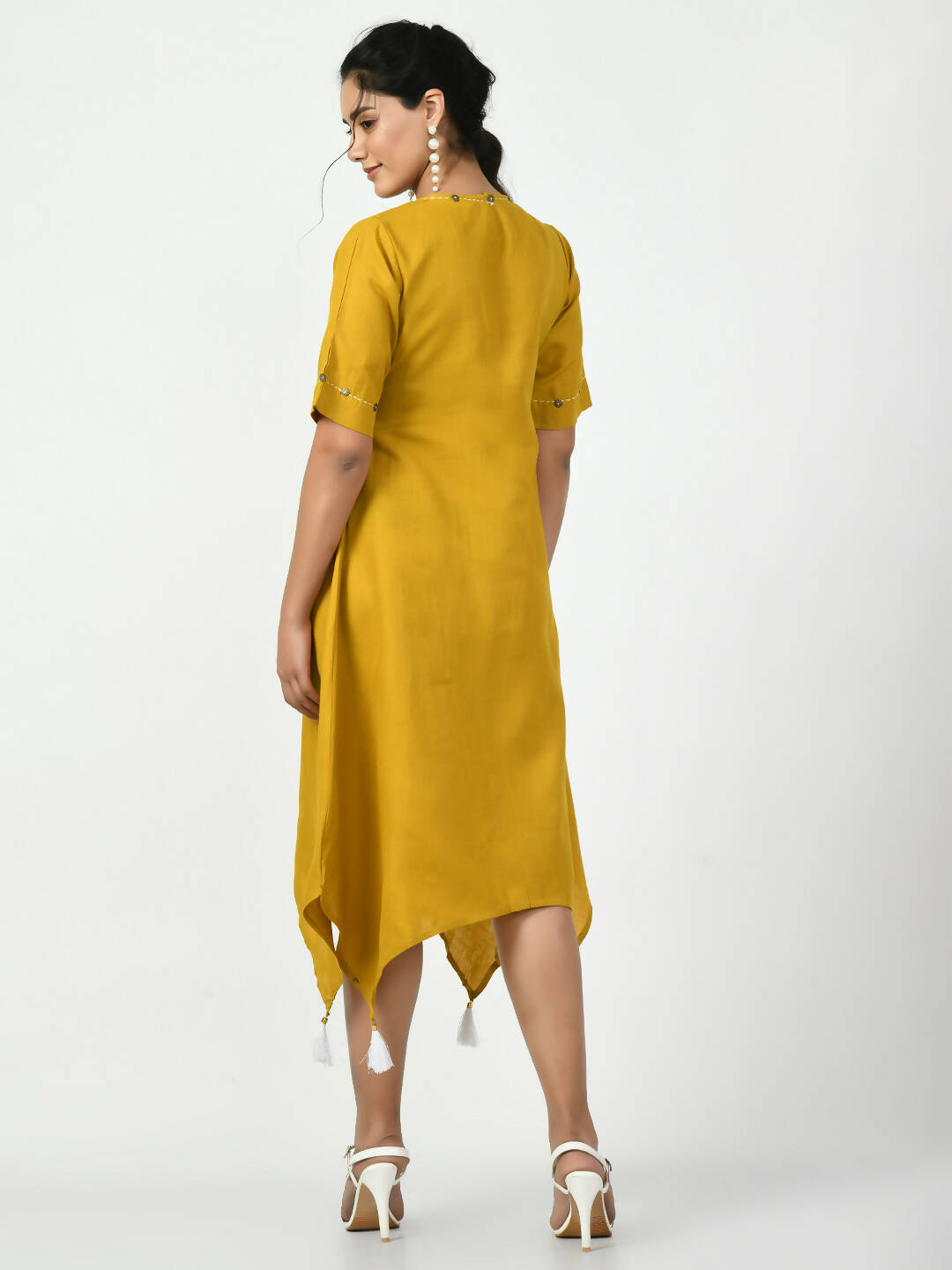Myshka Women's Mustard A-Line Solid Kurta - Swadesiicart
