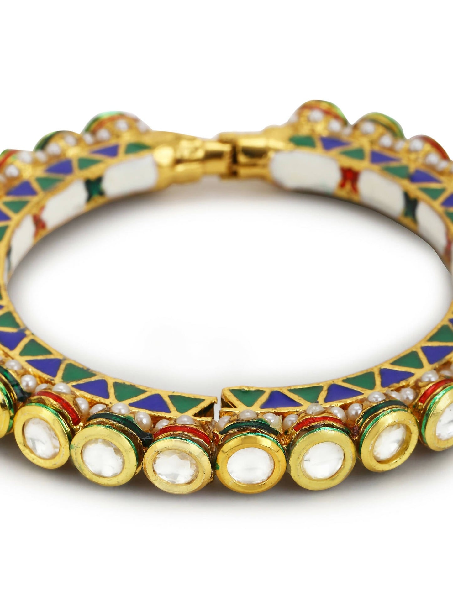 Gold-Polished Stone Studded Meenakari Bangle - Ruby Raang - Swadesiicart