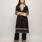 FIORRA Women's Black Cotton Straight Kurta Palazzo Set - Swadesiicart
