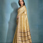 Vishnu Weaves Women's Cream Raw Silk Zari Woven Saree with Blouse - Swadesiicart