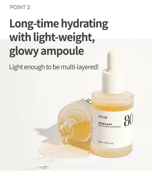 Anua Peach Heartleaf 80% Soothing Ampoule Highly Concentrated Skin Calm Serum - Korean Skincare