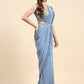 Blue Lycra Solid Ready to wear Saree with stitched Blouse - Vanita | Swadesiicart
