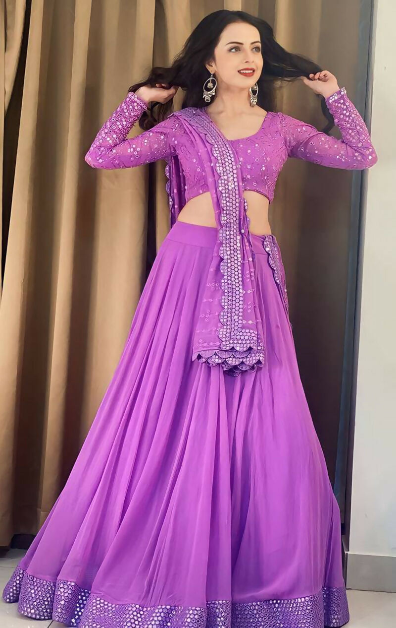Jyoti Fashion Beautiful Lavender Sequence with Thread Embroidery work Faux Georgette Lehenga Choli with Dupatta | Swadesiicart