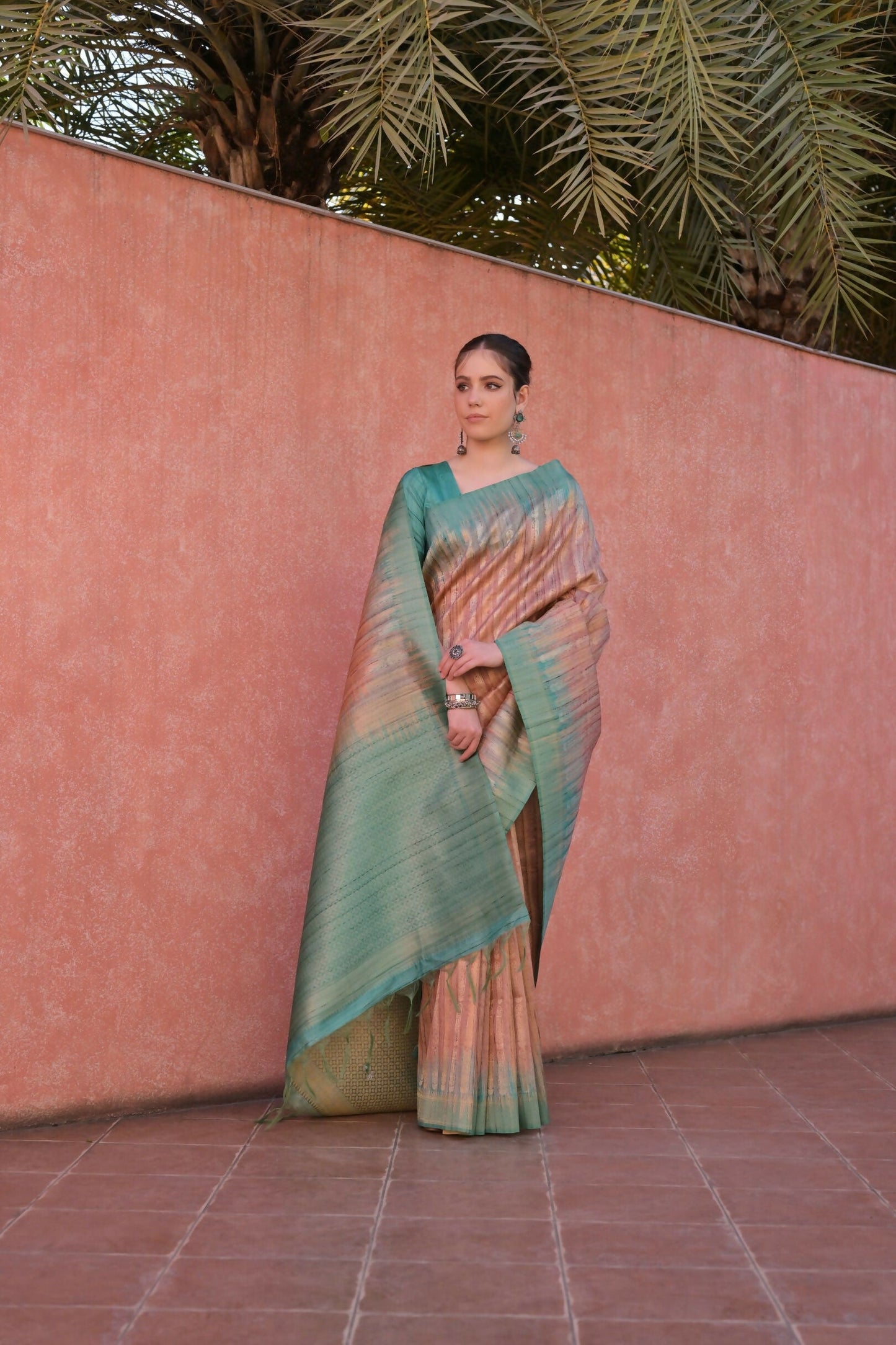 Vishnu Weaves Women's Coffee Tussar Silk Woven Saree with Blouse - Swadesiicart