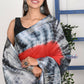 Very Much Indian Handmade Tie And Dye Cotton Saree By Women Weavers -Red Black | Swadesiicart