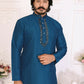 Anaita Teal Silk Straight Kurta With Neck Mirror Work