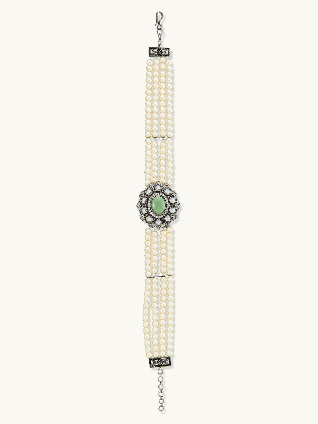 Nuyug Pearl Beaded Jade Stone Choker Necklace | Swadesiicart