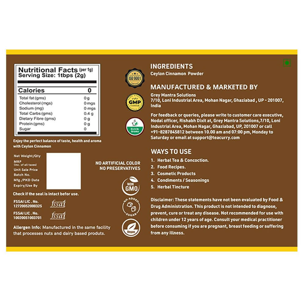 Teacurry Ceylon Cinnamon Powder - Swadesiicart