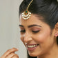 Nuyug 22K Gold-Plated Green Stone & Kundan Studded with Pearl Drop Maang Tikka Head Jewellery | Swadesiicart