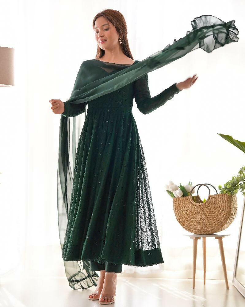 Joban Fashion Green Kurta Set Georgette Sequence Embroidery Work - Swadesiicart