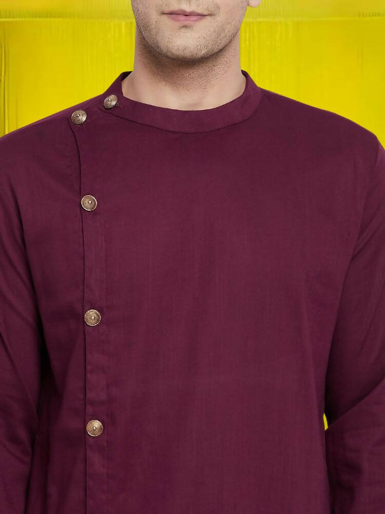 Even Apparels Pure Cotton Maroon Asymetrical Kurta - Maroon | Swadesiicart