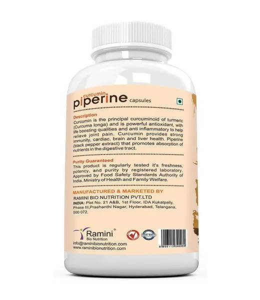 Ramini Bio Nutrition Curcumin Piperine 500mg Veg Capsules | Swadesiicart
