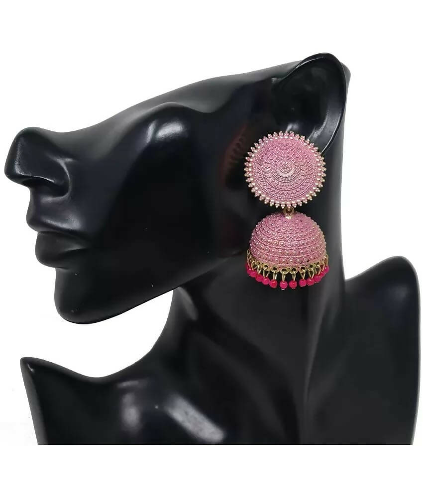 Mominos Fashion Joharkamal Gold-Polished Meenakari Jhumkas For Women & Girls (Magenta) - Swadesiicart