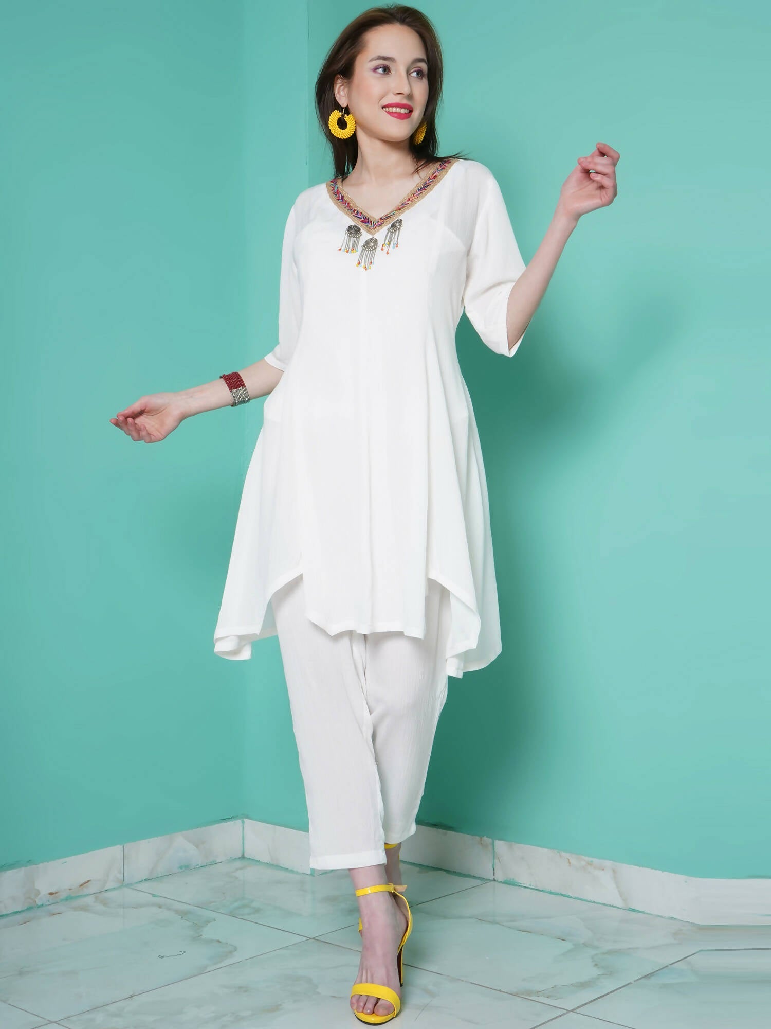 Women Republic White Rayo N Crepe Coord Set - Swadesiicart